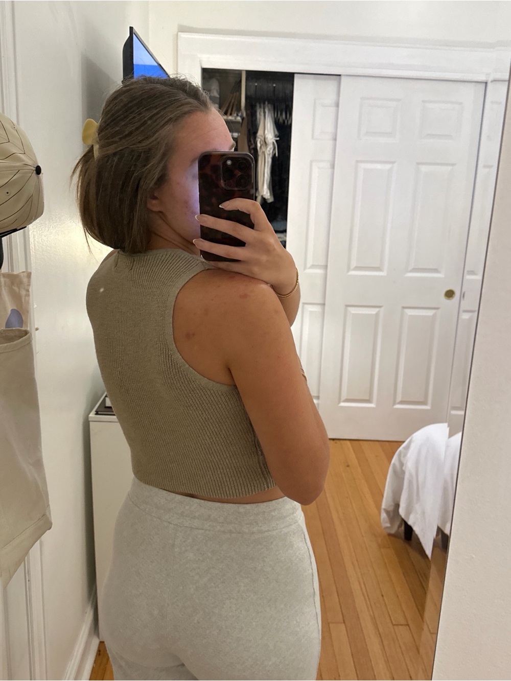 Universal Thread Ribbed Button-Front Crop Top - Beige - Picture 2 of 3